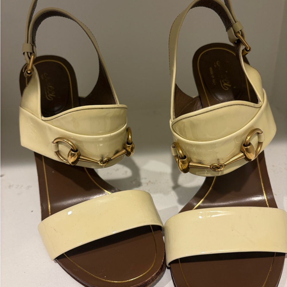 Gucci Vintage Cream Sandals with Gold Accents